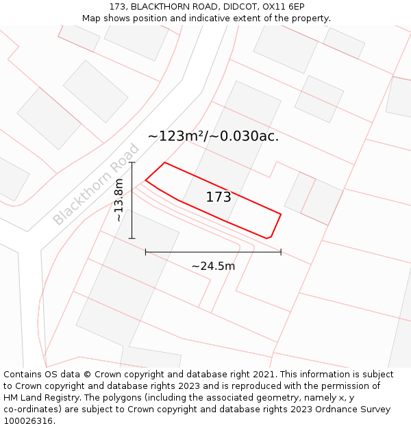 173, BLACKTHORN ROAD, DIDCOT, OX11 6EP: Plot and title map