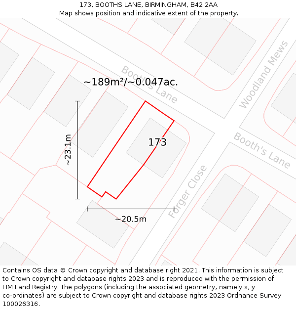 173, BOOTHS LANE, BIRMINGHAM, B42 2AA: Plot and title map