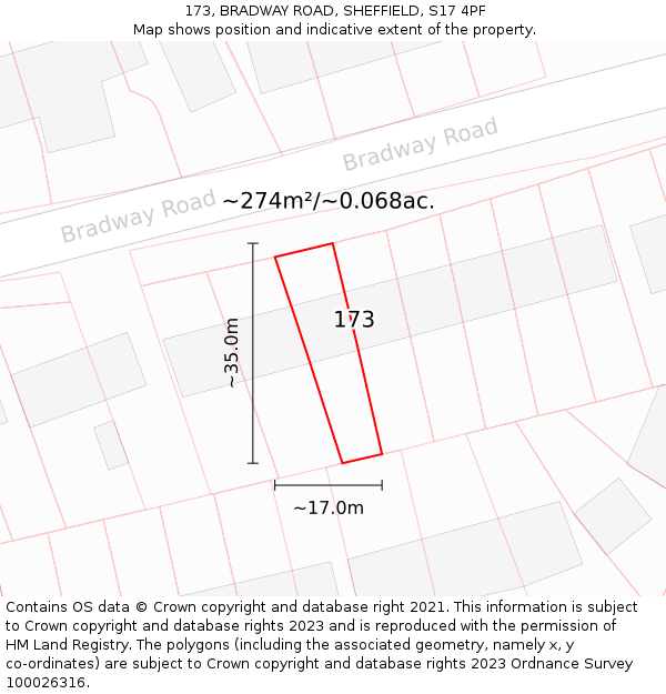 173, BRADWAY ROAD, SHEFFIELD, S17 4PF: Plot and title map