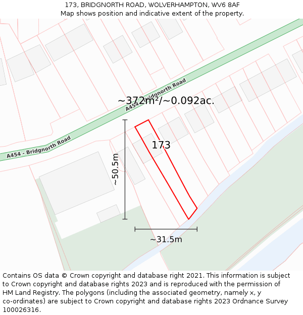 173, BRIDGNORTH ROAD, WOLVERHAMPTON, WV6 8AF: Plot and title map