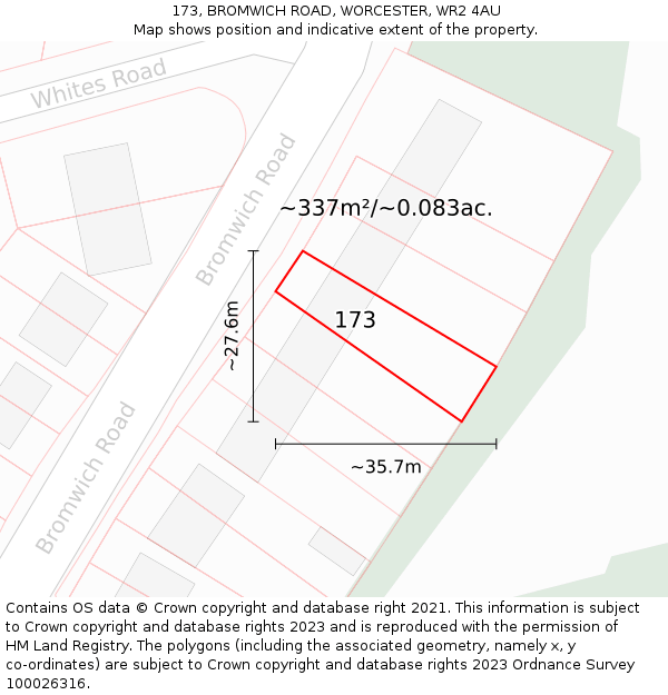 173, BROMWICH ROAD, WORCESTER, WR2 4AU: Plot and title map