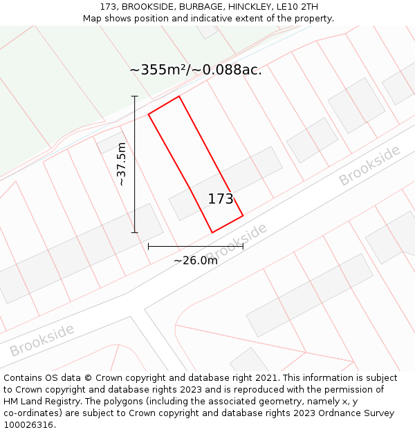 173, BROOKSIDE, BURBAGE, HINCKLEY, LE10 2TH: Plot and title map