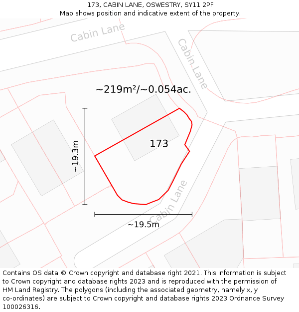 173, CABIN LANE, OSWESTRY, SY11 2PF: Plot and title map