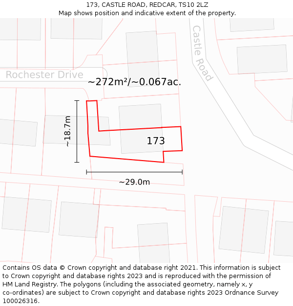 173, CASTLE ROAD, REDCAR, TS10 2LZ: Plot and title map