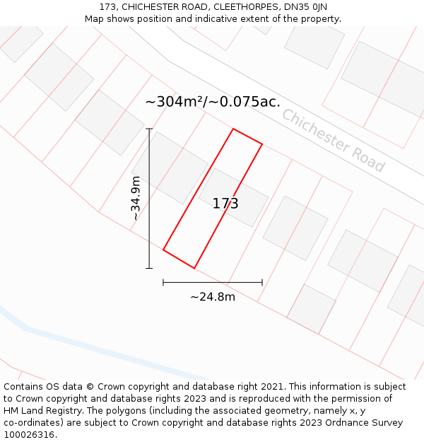 173, CHICHESTER ROAD, CLEETHORPES, DN35 0JN: Plot and title map