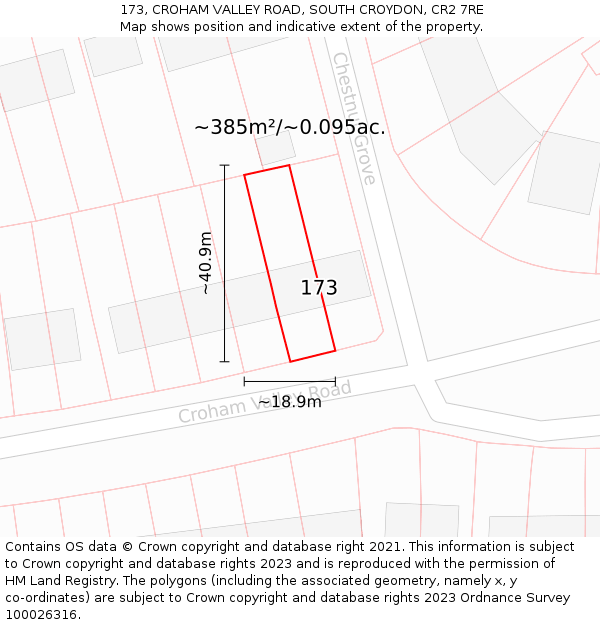 173, CROHAM VALLEY ROAD, SOUTH CROYDON, CR2 7RE: Plot and title map