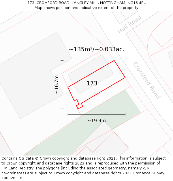 173, CROMFORD ROAD, LANGLEY MILL, NOTTINGHAM, NG16 4EU: Plot and title map