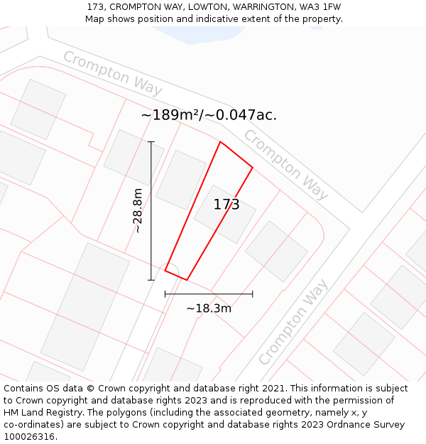 173, CROMPTON WAY, LOWTON, WARRINGTON, WA3 1FW: Plot and title map