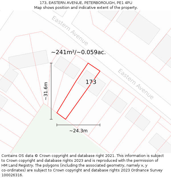 173, EASTERN AVENUE, PETERBOROUGH, PE1 4PU: Plot and title map