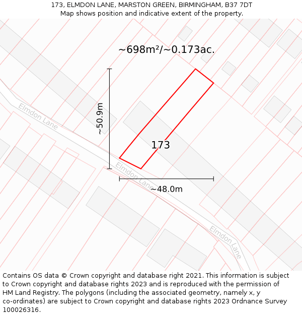 173, ELMDON LANE, MARSTON GREEN, BIRMINGHAM, B37 7DT: Plot and title map