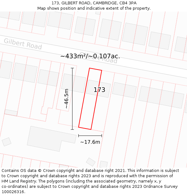 173, GILBERT ROAD, CAMBRIDGE, CB4 3PA: Plot and title map