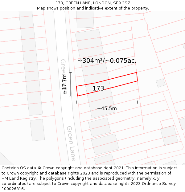 173, GREEN LANE, LONDON, SE9 3SZ: Plot and title map