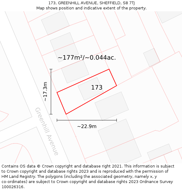 173, GREENHILL AVENUE, SHEFFIELD, S8 7TJ: Plot and title map