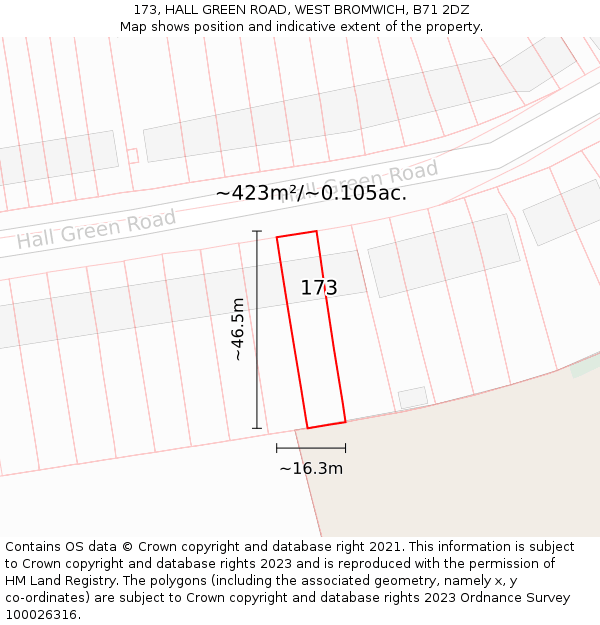 173, HALL GREEN ROAD, WEST BROMWICH, B71 2DZ: Plot and title map