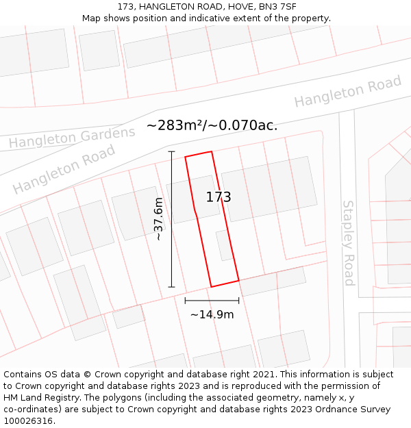 173, HANGLETON ROAD, HOVE, BN3 7SF: Plot and title map