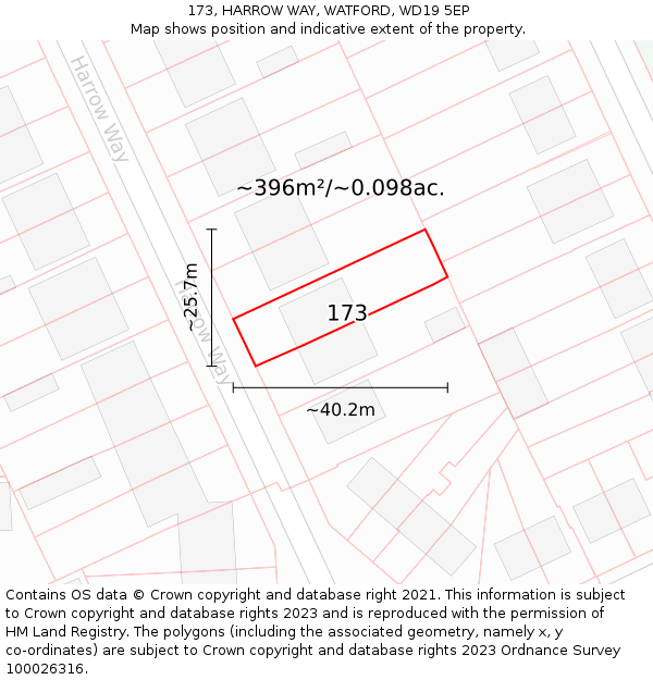 173, HARROW WAY, WATFORD, WD19 5EP: Plot and title map