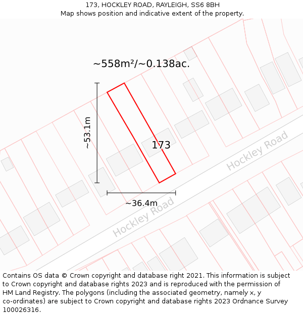 173, HOCKLEY ROAD, RAYLEIGH, SS6 8BH: Plot and title map