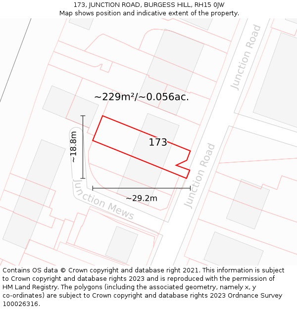 173, JUNCTION ROAD, BURGESS HILL, RH15 0JW: Plot and title map