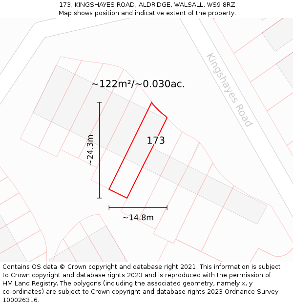 173, KINGSHAYES ROAD, ALDRIDGE, WALSALL, WS9 8RZ: Plot and title map