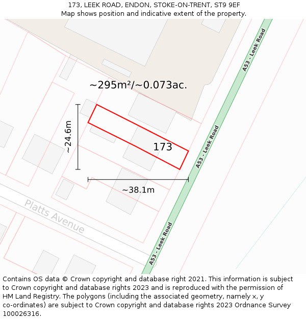 173, LEEK ROAD, ENDON, STOKE-ON-TRENT, ST9 9EF: Plot and title map