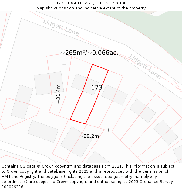 173, LIDGETT LANE, LEEDS, LS8 1RB: Plot and title map