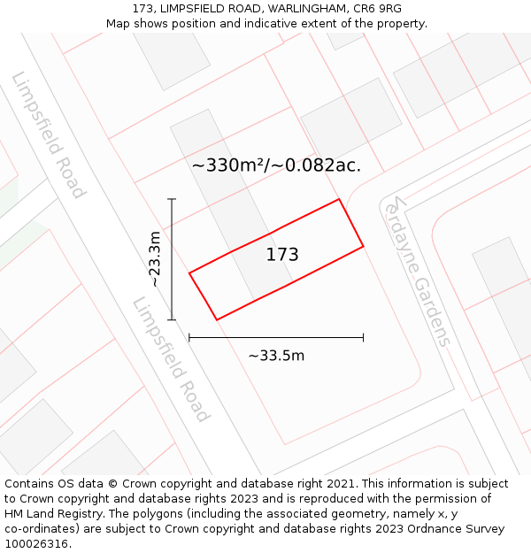 173, LIMPSFIELD ROAD, WARLINGHAM, CR6 9RG: Plot and title map