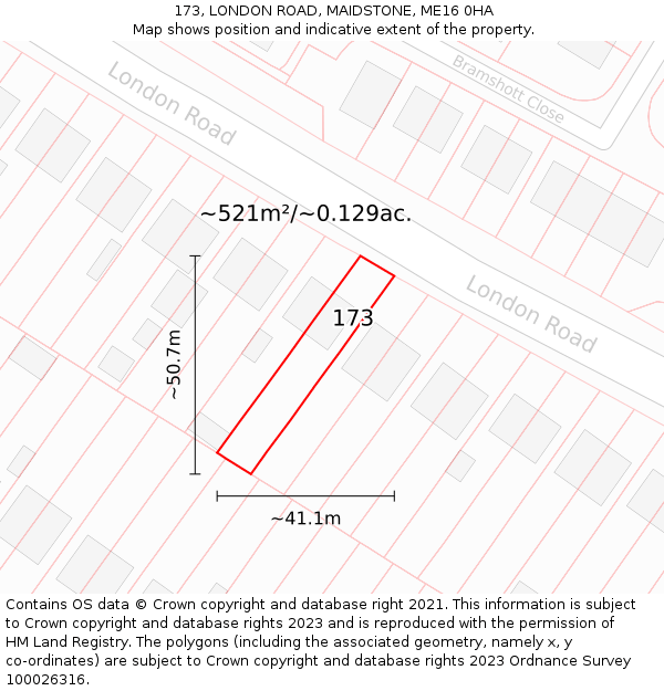 173, LONDON ROAD, MAIDSTONE, ME16 0HA: Plot and title map