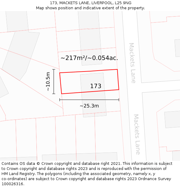 173, MACKETS LANE, LIVERPOOL, L25 9NG: Plot and title map