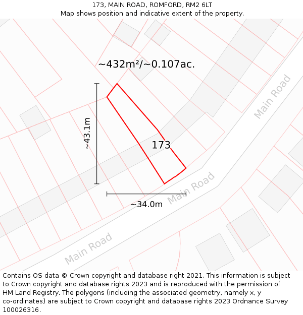 173, MAIN ROAD, ROMFORD, RM2 6LT: Plot and title map