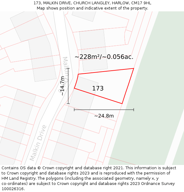 173, MALKIN DRIVE, CHURCH LANGLEY, HARLOW, CM17 9HL: Plot and title map