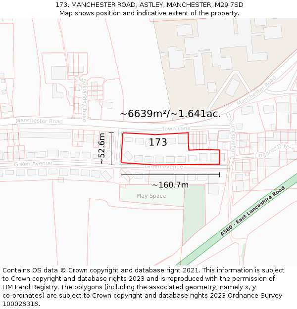 173, MANCHESTER ROAD, ASTLEY, MANCHESTER, M29 7SD: Plot and title map