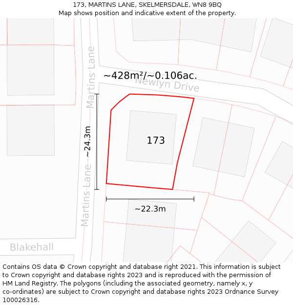 173, MARTINS LANE, SKELMERSDALE, WN8 9BQ: Plot and title map