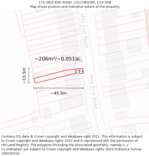 173, MILE END ROAD, COLCHESTER, CO4 5DB: Plot and title map