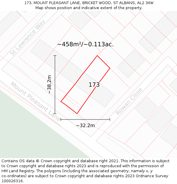 173, MOUNT PLEASANT LANE, BRICKET WOOD, ST ALBANS, AL2 3XW: Plot and title map