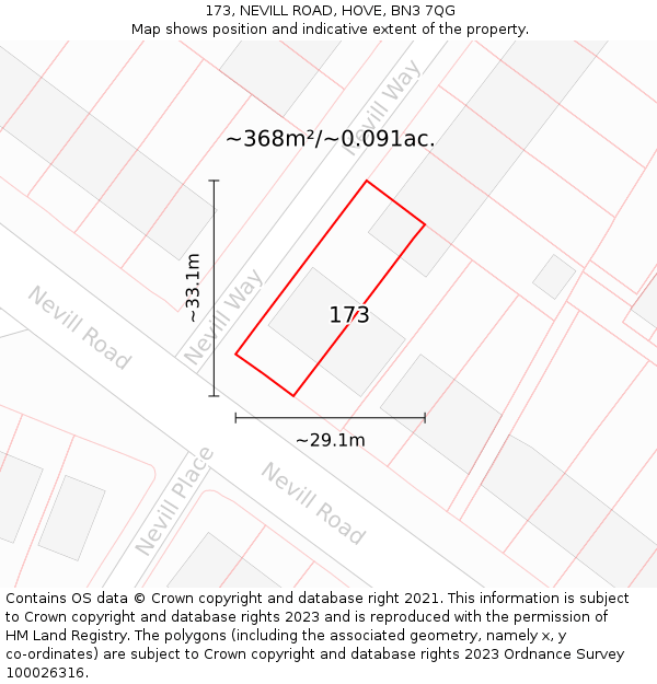 173, NEVILL ROAD, HOVE, BN3 7QG: Plot and title map