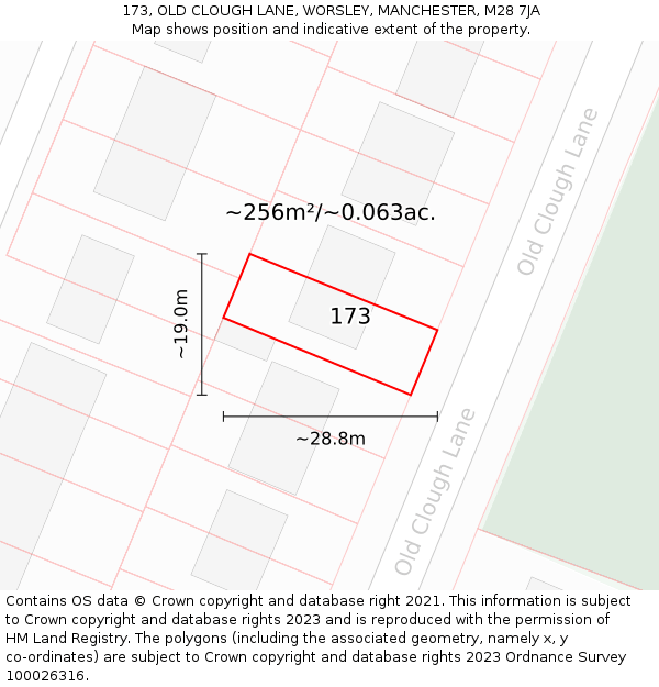 173, OLD CLOUGH LANE, WORSLEY, MANCHESTER, M28 7JA: Plot and title map