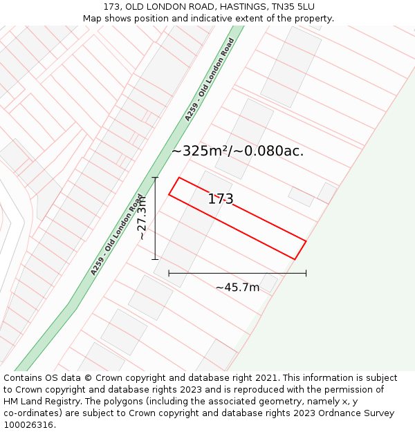 173, OLD LONDON ROAD, HASTINGS, TN35 5LU: Plot and title map