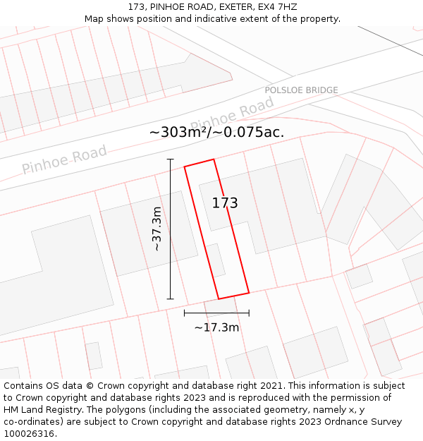 173, PINHOE ROAD, EXETER, EX4 7HZ: Plot and title map