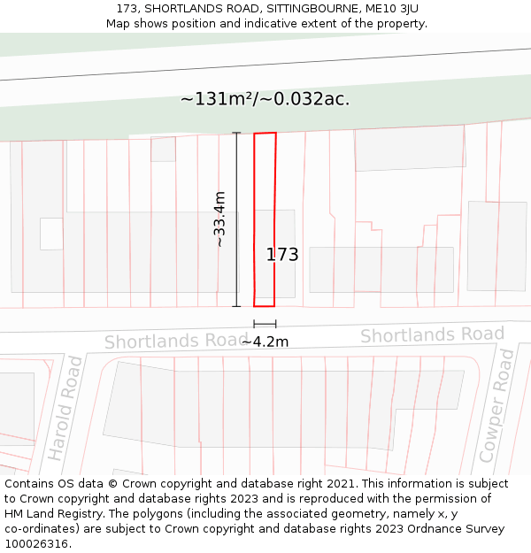 173, SHORTLANDS ROAD, SITTINGBOURNE, ME10 3JU: Plot and title map