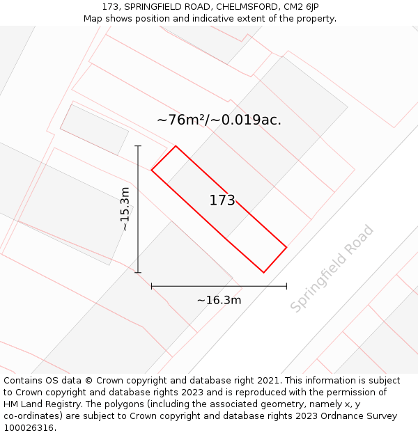 173, SPRINGFIELD ROAD, CHELMSFORD, CM2 6JP: Plot and title map