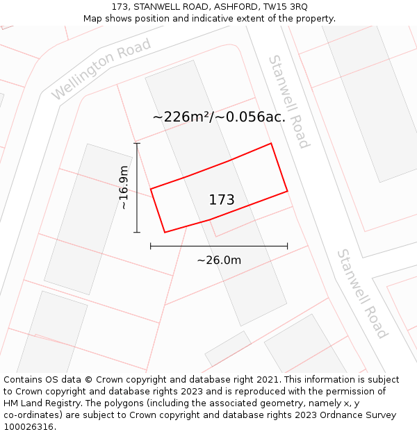 173, STANWELL ROAD, ASHFORD, TW15 3RQ: Plot and title map