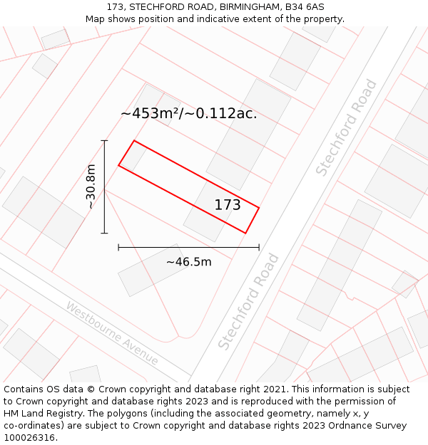 173, STECHFORD ROAD, BIRMINGHAM, B34 6AS: Plot and title map