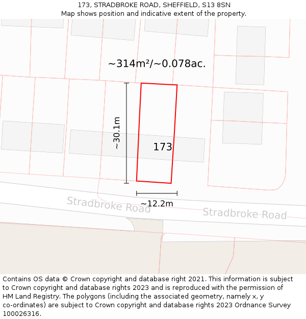 173, STRADBROKE ROAD, SHEFFIELD, S13 8SN: Plot and title map