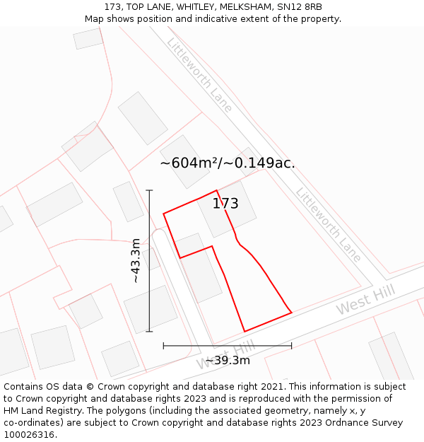 173, TOP LANE, WHITLEY, MELKSHAM, SN12 8RB: Plot and title map