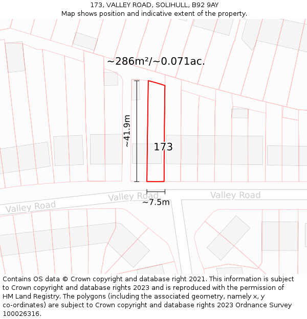 173, VALLEY ROAD, SOLIHULL, B92 9AY: Plot and title map