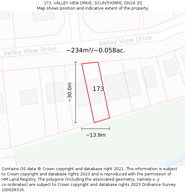 173, VALLEY VIEW DRIVE, SCUNTHORPE, DN16 3TJ: Plot and title map