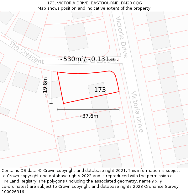 173, VICTORIA DRIVE, EASTBOURNE, BN20 8QG: Plot and title map