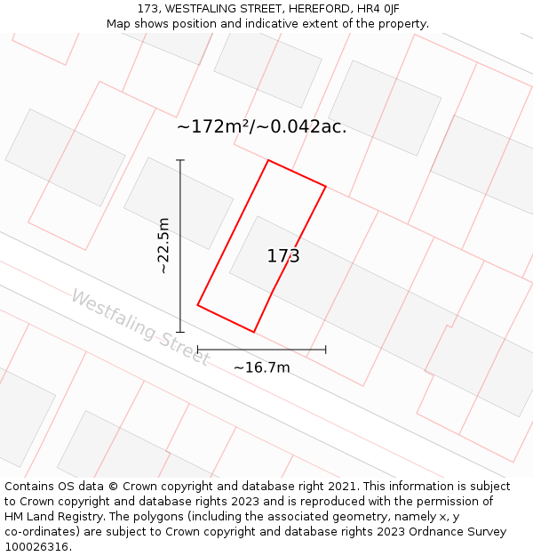 173, WESTFALING STREET, HEREFORD, HR4 0JF: Plot and title map