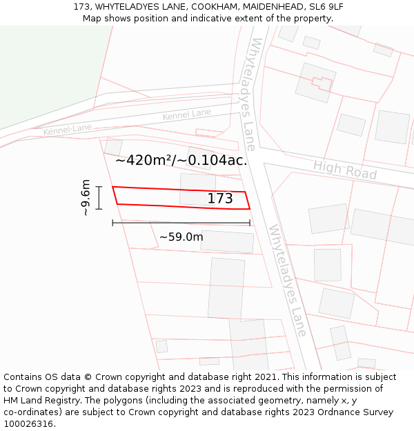 173, WHYTELADYES LANE, COOKHAM, MAIDENHEAD, SL6 9LF: Plot and title map