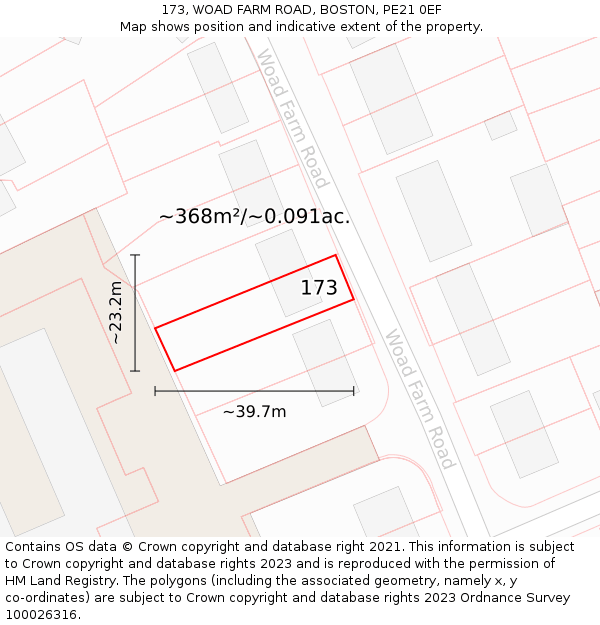 173, WOAD FARM ROAD, BOSTON, PE21 0EF: Plot and title map